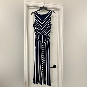 Ann Taylor Striped Wide-Leg Jumpsuit - Navy/white, S